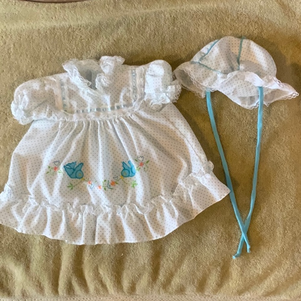 Vintage Baby Polka Dot Dress and Hat Set